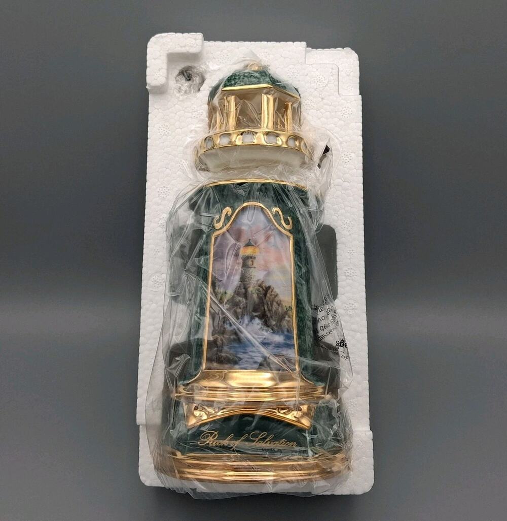 Thomas Kinkade 2004 Rock Of Salvation Phare Lighthouse Light-Up Figurine New Box